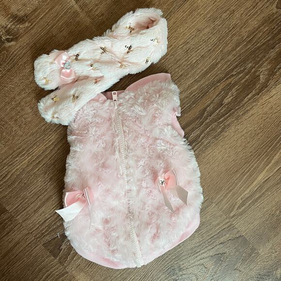 Smoochie Pooch Other - Smoothie Pooch Pink Faux Fur Zip Up Jacket With Scarf Size S